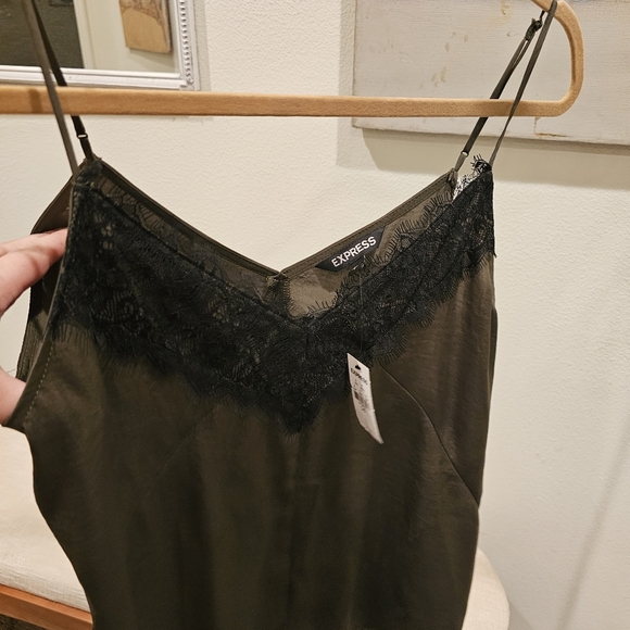 Express Olive Green top w/ Black Lace Trim - Picture 8 of 10